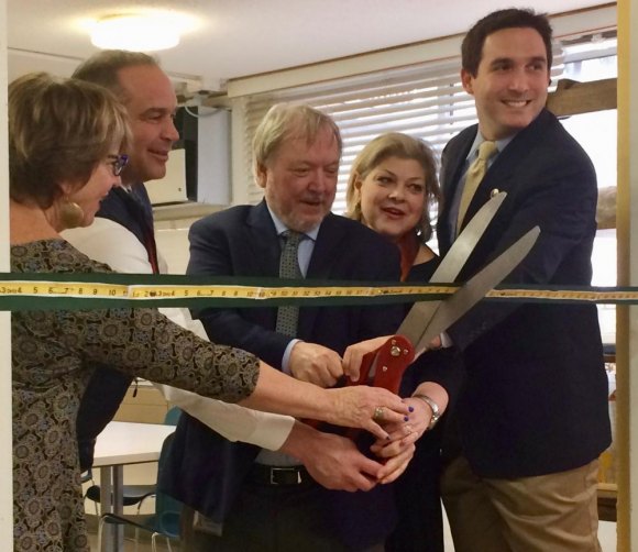 Roosevelt Island Year in Pictures, 2018: Part One RIOC President/CEO Susan Rosenthal and Council Member Ben Kallos helped CBN cut the ribbon for a new sewing program sponsored by Ravenswood Power Plant's operators.